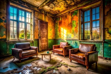 Obraz premium Abandoned Office Waiting Room Urban Exploration Photography - Decay, Dust, Deserted Interior