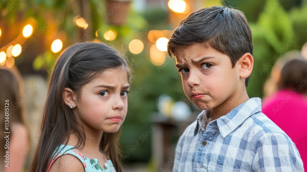 Wall mural a jealous look exchanged between two siblings during a family event.