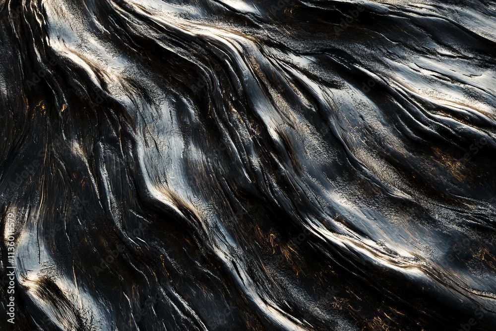 Poster glossy ebony wood texture displaying rich jet-black hues and intricate grain patterns for design and