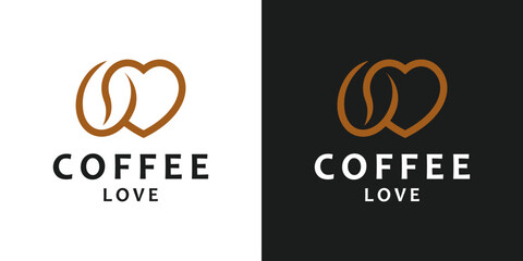 Coffee lover logo design. Coffee bean logo with abstract lines style logo with heart love design Vector Symbol Icon
