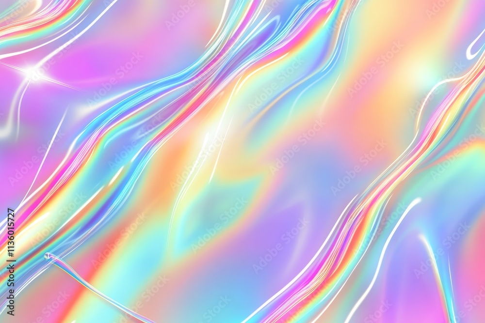 Poster glossy holographic sticker texture with vibrant rainbow colors and smooth gradients across the surfa