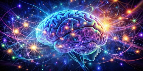 Abstract Brain Night Photography, Neural Networks, Dark Matter, Mind, Cognitive, Neuroscience Illustration