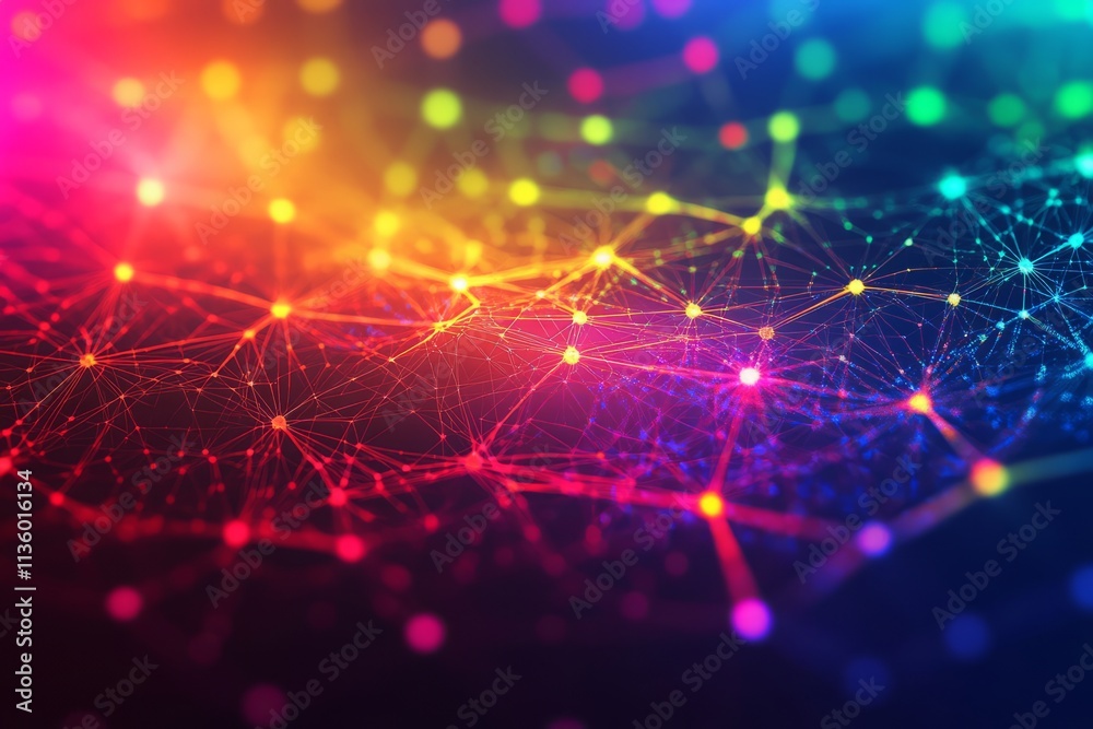 Fototapete Vibrant glowing holographic mesh texture with intricate patterns and radiant colors displayed in an abstract design