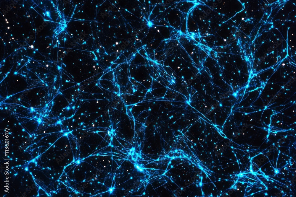 Poster glowing neon blue lines create a stunning texture resembling a cosmic network