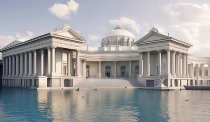 Obraz premium a large building with a pool in front
