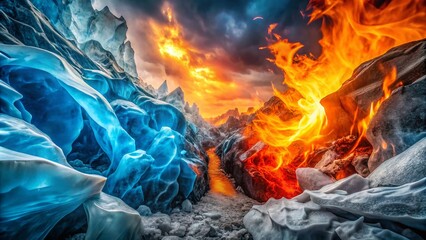 Fototapeta premium Abstract Fire Ice Photography: Surreal Flames Frozen Beauty, Cold Inferno, Burning Ice, Contrasting Elements