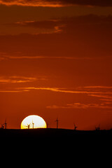 Obraz premium sunset behind the wind turbines in the Essaouira region in Morocco