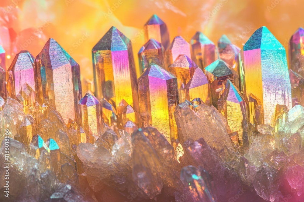 Poster iridescent crystals reflecting brilliant colors in a dazzling natural display