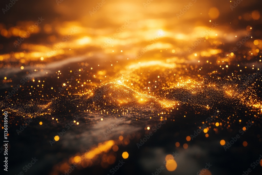 Poster Mesmerizing texture of light flares creates a warm glow across an enchanting surface at twilight