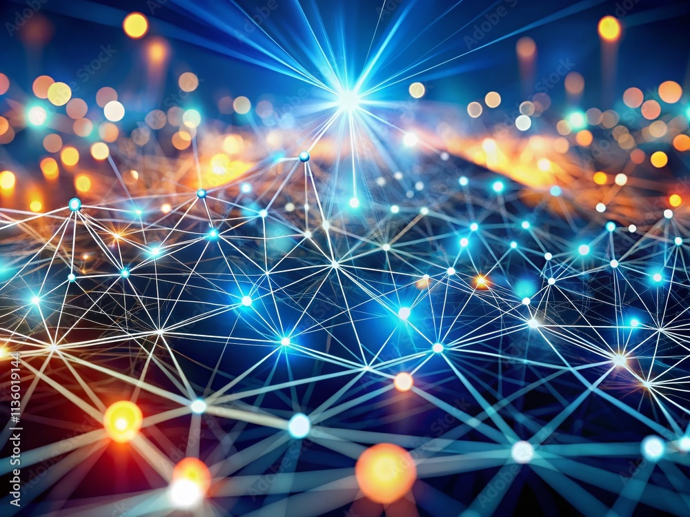 Poster abstract network connection with glowing lights representing digital communication and data transfer
