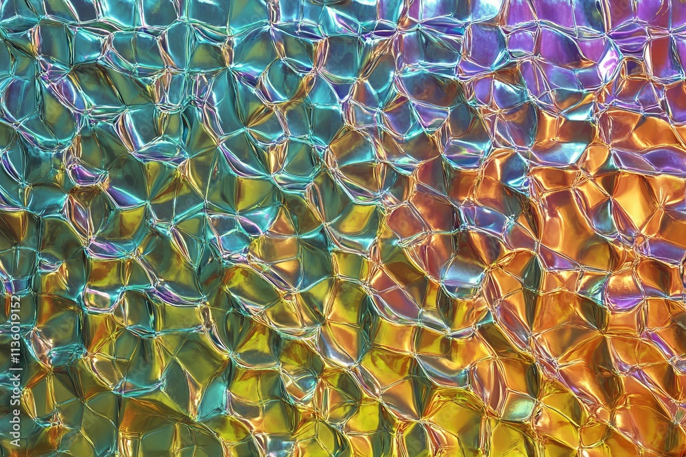 Poster fluid holographic metal texture creates a vibrant and mesmerizing surface with reflective qualities