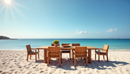 Stylish Beach Dining Set with Sea View