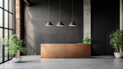 Focus on a custom metal reception desk in a modern office setting, blending style and functionality seamlessly.