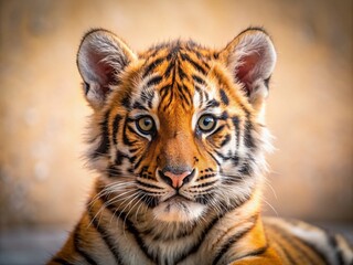 Obraz premium Adorable Baby Tiger Cub Minimalist Photography: Cute Wildlife Image, Orange Stripes, Jungle Kitten, Wild Animal Portrait