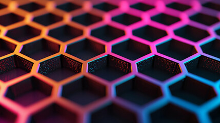 A close-up view of a colorful hexagonal pattern, showcasing vibrant gradients and shadows, creating a dynamic and modern visual effect.