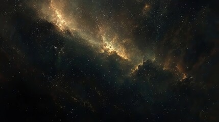 Fototapeta premium Golden Nebula Cosmic Dust Swirls Across Starry Night