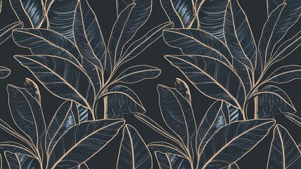 This seamless design showcases elegant abstract outlined leaves against a deep background perfect for textiles and modern home decor inspiration