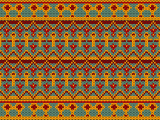 Colorful Traditional Knitted Pattern Background with Geometric Motifs, Seamless Ethnic Knitting Fabric Design