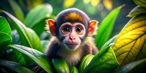 Fototapeta premium Adorable Monkey Drone Photography, Cute Primate Aerial Shots, Funny Monkey Clipart, High-Resolution Wildlife Images