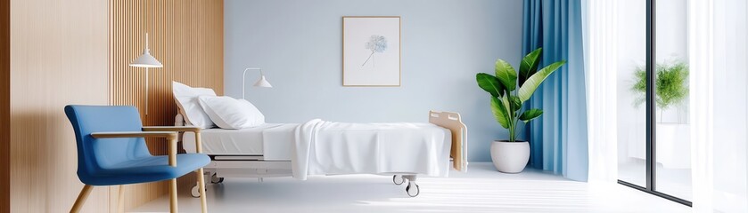 Fototapeta premium Modern hospital room designed for stroke recovery, featuring advanced care and a healing environment for patients.