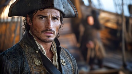 A dashing pirate captain portrait, 18th century attire