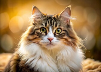 Obraz premium Adorable White and Brown Tabby Cat, Cute Fluffy Kitten, Pet Photography, Rule of Thirds Composition, Animal Portrait