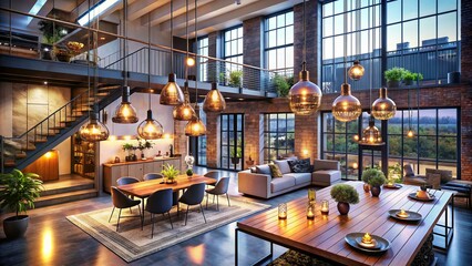 Aerial Chic Industrial Home Lighting Concept Art: Wallpaper Background Design