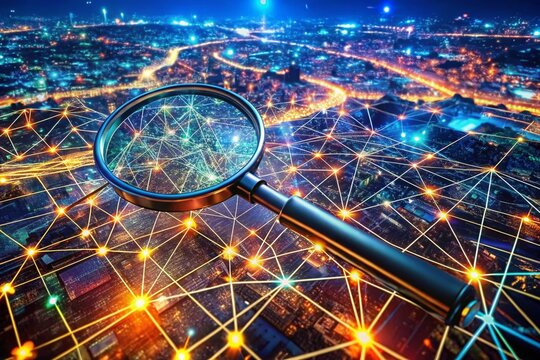 Aerial Data Analysis: Magnifying Glass on Digital Network - High Resolution Aerial Photography