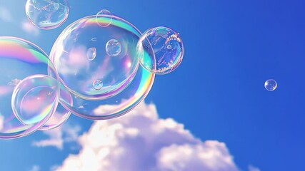 Enchanting dance of iridescent bubbles against a vibrant sky - Powered by Adobe