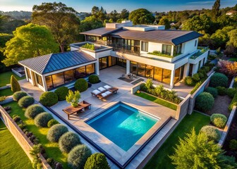 Fototapeta premium Aerial Drone Photography Real Estate Flyer Design: Stunning Property Views for Marketing Success