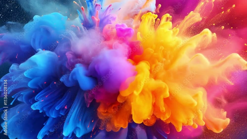 Poster vibrant color explosion: abstract art featuring a mesmerizing explosion of colorful inks in shades o