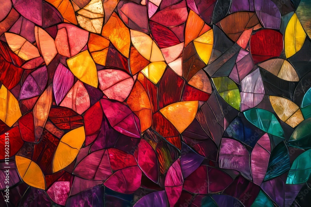 Poster vibrant stained glass mosaic with intricate patterns and rich colors