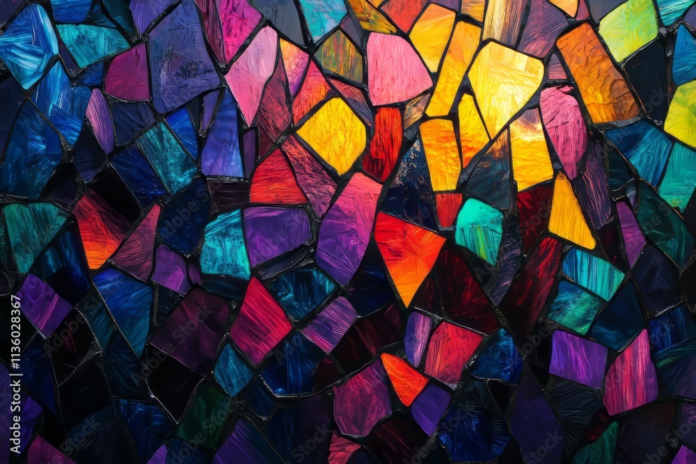 Poster vibrant stained glass mosaic texture showcasing a blend of colors and patterns