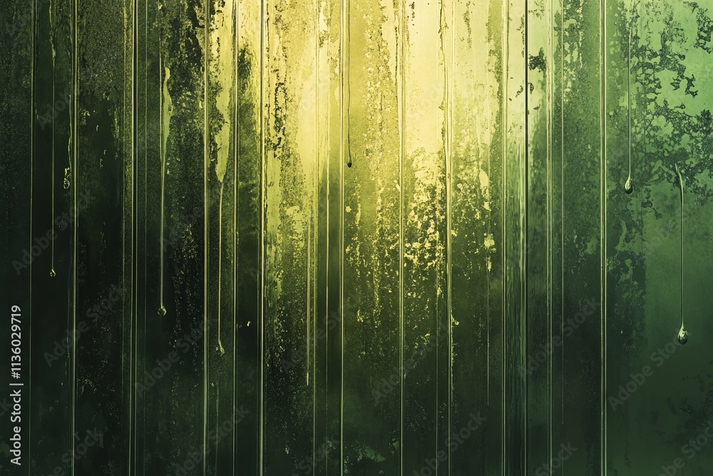 Poster water-streaked glass texture features long, flowing streaks with a green hue, creating an abstract a