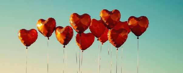Colorful Heart-Shaped Balloons Floating Against a Clear Blue Sky in an Uplifting and Cheerful Atmosphere Perfect for Celebrating Love