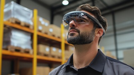 Augmented reality glasses enhance warehouse operations industrial facility technology showcase indoor environment perspective on innovation