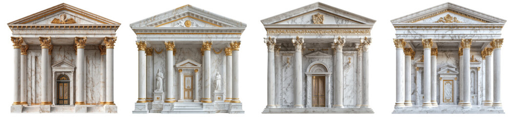 Naklejka premium classical architectural columned buildings set of four transparent background
