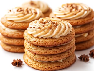 Delicious Spiced Cookies Stacked High With Creamy Frosting