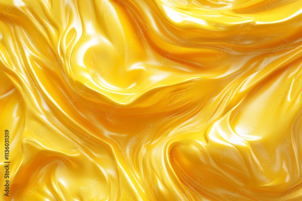Poster vibrant and flowing yellow texture reminiscent of molten gold in a smooth, glossy surface creating a