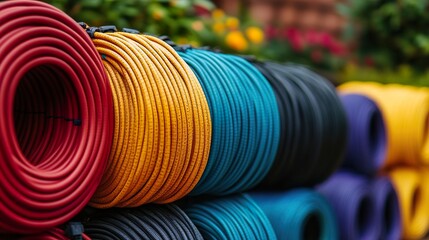 Obraz premium Colorful Cable Coils: Industrial Electric Wire Supply