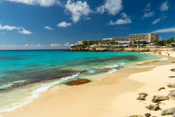 Sint Maarten, Maho Beach - January 29 2024 - The crystal clear sea of ​​Maho beach