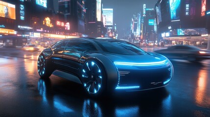 New concept cars on the streets at night