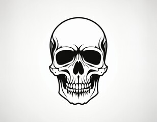  Black and White Skull Icon Set Closeup Isolated. Skulls Collection with Outline, Cut Out Style in Front View. Hand Drawn Skull Head Design Template. Ai generated image.