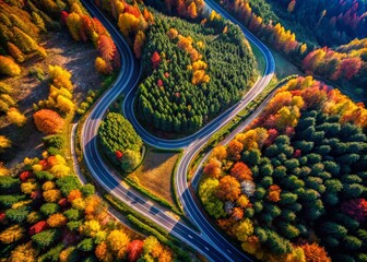 Fototapeta premium Aerial View Highway Trails, Scenic Road Trip, Asphalt Pathways, Drone Photography, Overhead Highway Shots