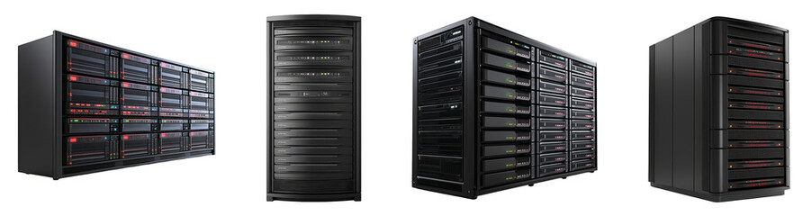multiple server racks modern technology data storage transparent background