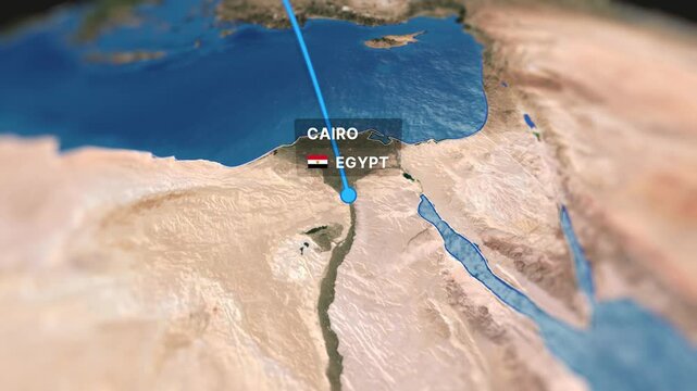 Stunning 3D animated travel map showing a flight route between Istanbul and Cairo. Perfect for travel projects, business presentations, or tourism videos.