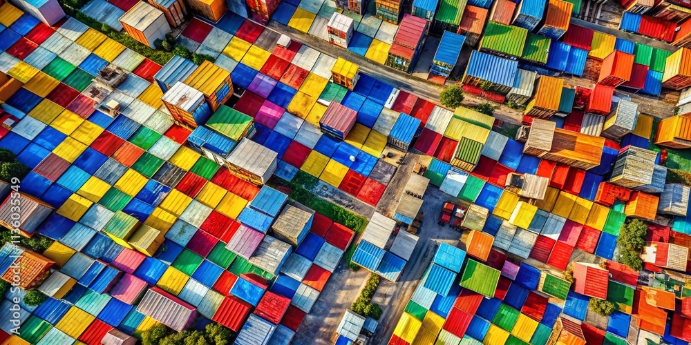 Poster aerial view of abstract geometric layers in vivid colors - a stunning display of shapes and patterns