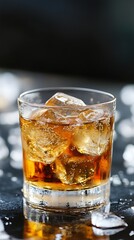 Refreshing whiskey on the rocks with ice in glass highlighting vintage elegance and indulgence : Generative AI