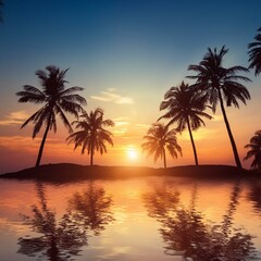 Obraz premium Generated image Sunset and palm trees 97950.jpg, Firefly Sunset and palm trees