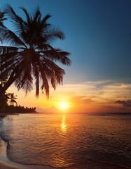 Obraz premium Generated image Sunset and palm trees 97950.jpg, Firefly Sunset and palm trees